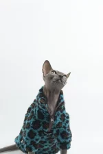 Winter Blue Leopard Zipper Sweatshirt for Cats