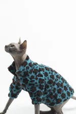 Winter Blue Leopard Zipper Sweatshirt for Cats