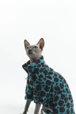 Winter Blue Leopard Zipper Sweatshirt for Cats