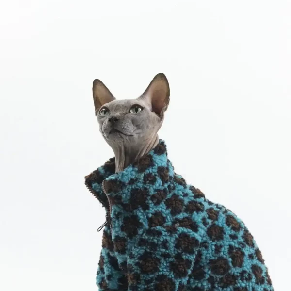 Winter Blue Leopard Zipper Sweatshirt for Cats