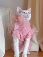 Winter Pink Lace Sweaters for Cats