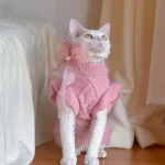 Winter Pink Lace Sweaters for Cats - Sweater+Bow Necklace