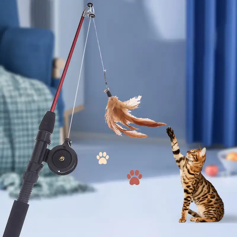 Cat Fishing Pole Toy Telescopic Fishing Rod Toy for Cats · YESWARMG