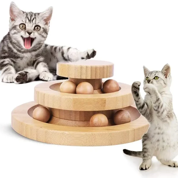 Cat Toy Wooden Ball Circle Track Bamboo Pine