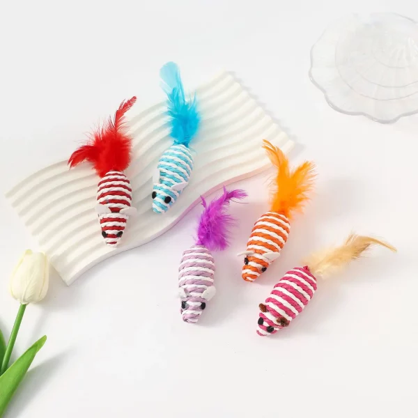Colorful Feather Mouse Chirping Interactive Cat Toy