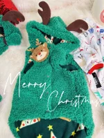 Elk Hat Cat Christmas Holiday Outfit for Cats - Double layer Green Hooded Vest