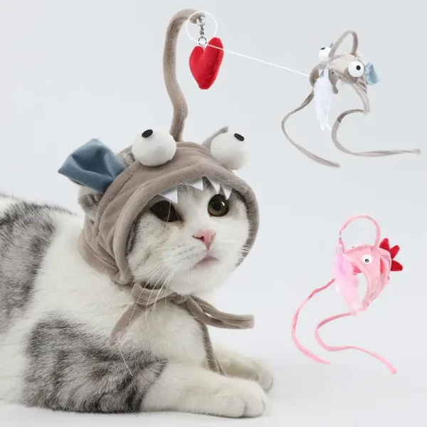 Head Mounted Dinosaur Cat Hanging Toy Feather Fish