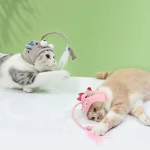 Head Mounted Dinosaur Cat Hanging Toy Feather Fish