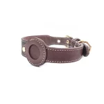 Leather Airtag Pet Tracking GPS Collar - Coffee