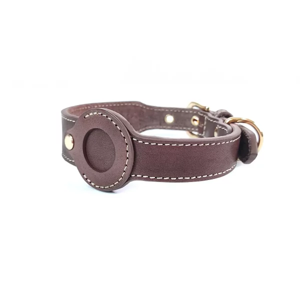 Leather Airtag Pet Tracking GPS Collar - Coffee