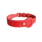 Leather Airtag Pet Tracking GPS Collar - Red