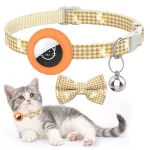 Plaid Print Bow Airtag Collar for Cats - Orange
