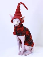 Polar Fleece Christmas Plaid Clothes for Cats - Red