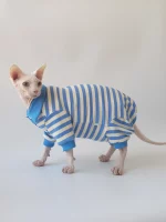 Pure Cotton High Elastic POLO Shirt Onesie for Cats - Blue Onesie