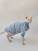 Pure Cotton High Elastic POLO Shirt Onesie for Cats - Blue Shirt