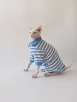 Pure Cotton High Elastic POLO Shirt Onesie for Cats - Blue Shirt