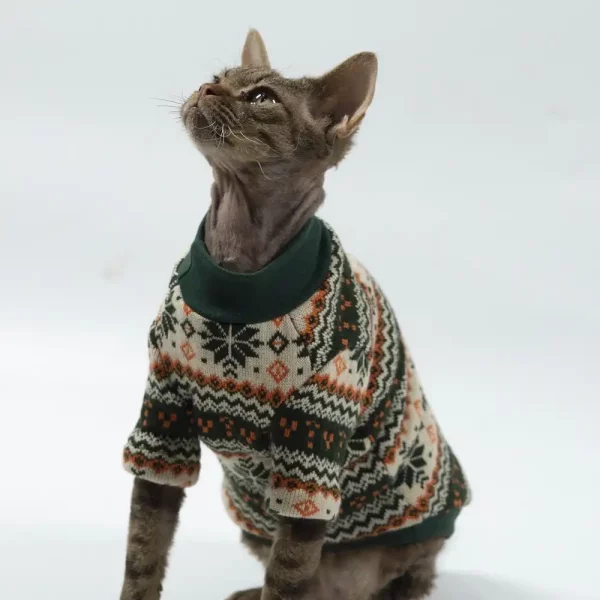 Classic Christmas Pattern Green Sweater for Cat
