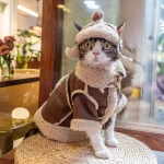 Lamb Velvet Coats with Horn Button for Cats - Brown set