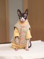 Reversible Cotton Vest for Cats - Khaki