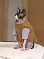 Reversible Cotton Vest for Cats - Khaki