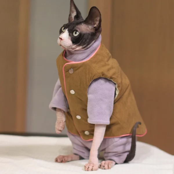 Reversible Cotton Vest for Cats - Khaki