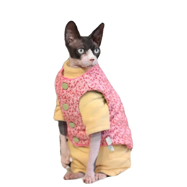 Reversible Cotton Vest for Cats - Pink