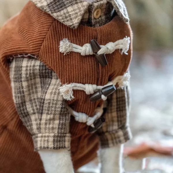 Corduroy Vintage Wooden Buckle Vest Jackets for Cats - Jacket + shirt