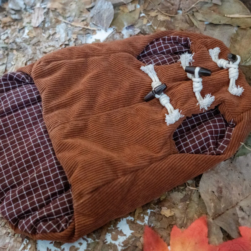 Corduroy Vintage Wooden Buckle Vest Jackets for Cats - Only jacket