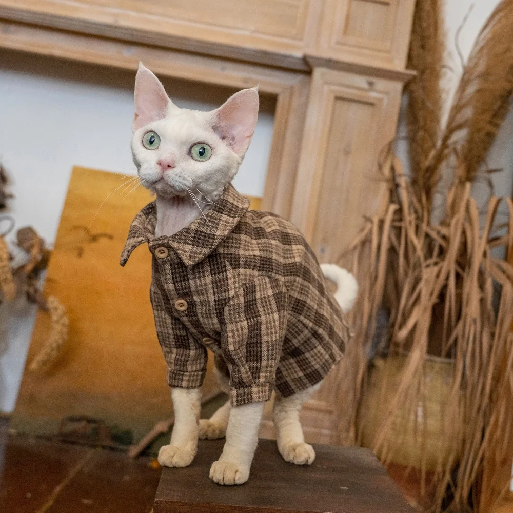 Corduroy Vintage Wooden Buckle Vest Jackets for Cats - Only shirt