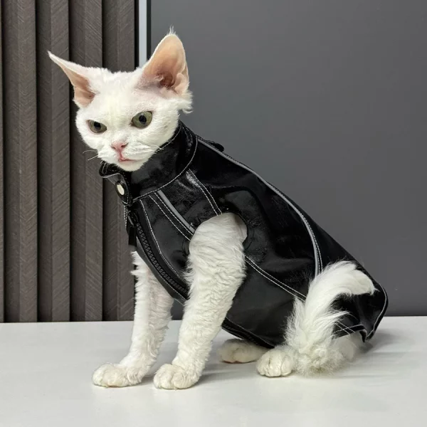 Faux Leather Vest for Cat with Traction Ring