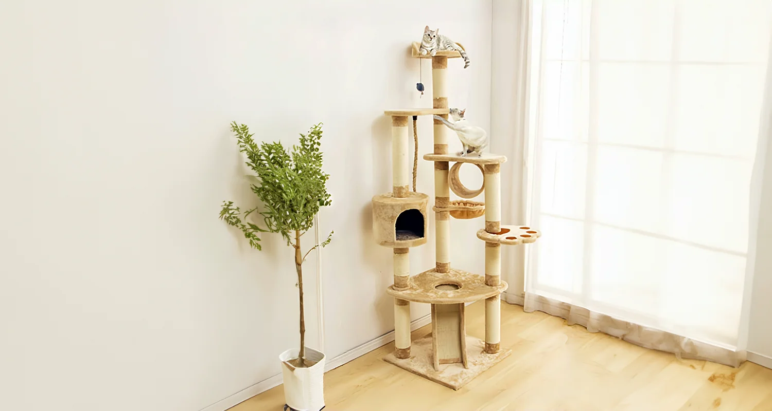 Best Cat Tree - Tested & Reviewed - Light Brown 72in Large Carpet Cat Tree