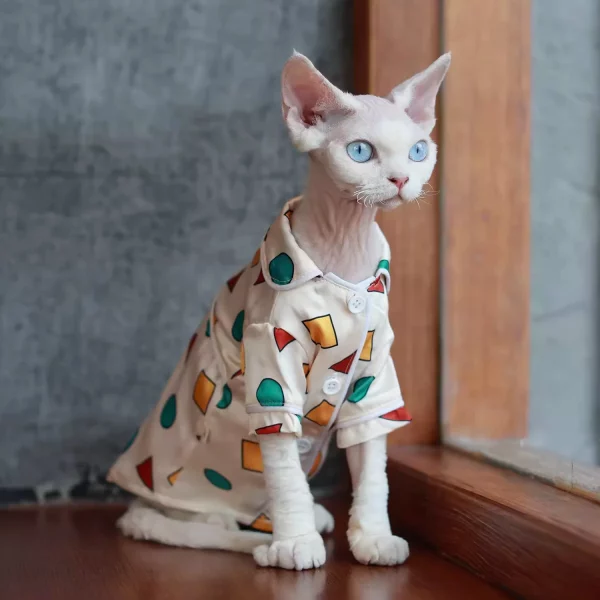 Geometric Pattern Silk Pajamas for Cats