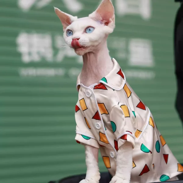 Geometric Pattern Silk Pajamas for Cats