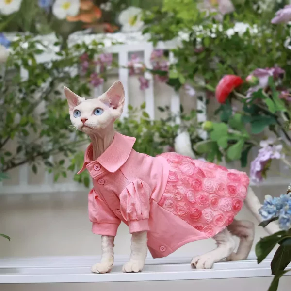 Haute Couture Pink Rose Dress for Cats