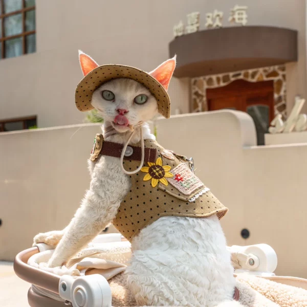 Khaki Polka Dots Denim Cat Harness Leash