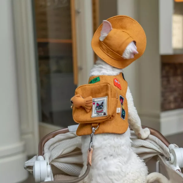 Orange Denim Backpack Harness Leash for Cats