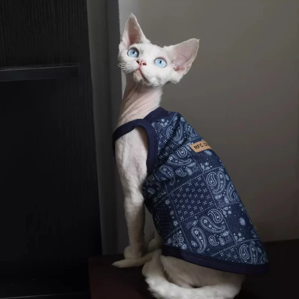 Washed Denim Tank Tops for Cats